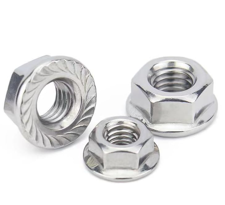 QBJFY M10-1.5 Serrated Flange Hex Nuts, M10 Hexagon Flange Nuts 304 Stainless Steel 18-8, Bright Finish, Full Thread,20Pcs - Image 1